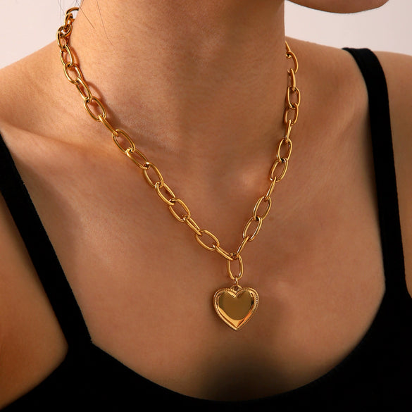 Stainless Steel And Titanium Steel Geometric Love Pendant Necklace For Women With Electroplating Ochain