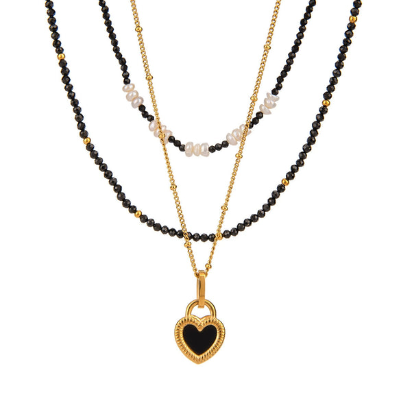 Stainless Steel And Titanium Steel Geometric Love Pendant Necklace For Women With Electroplating Treatment