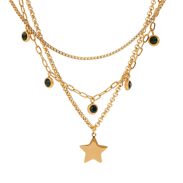 Stainless Steel And Titanium Steel Geometric Multilayer Rhinestone Pendant Stacked Necklace For Women With Electroplating