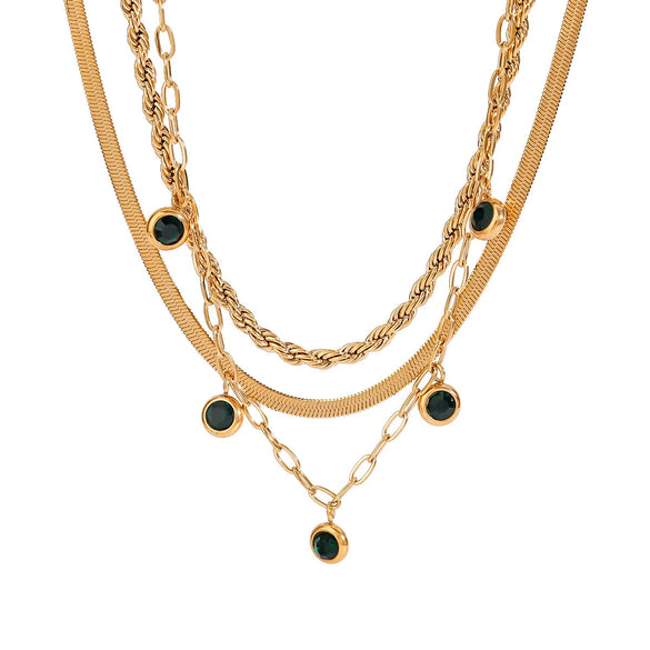 Stainless Steel And Titanium Steel Geometric Multilayer Stacked Clavicle Necklace For Women With Electroplating