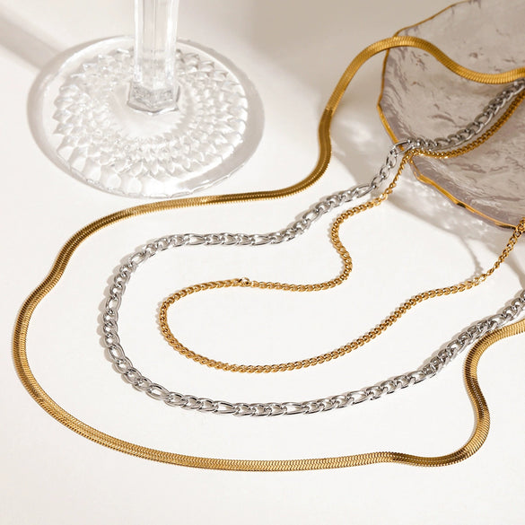 Stainless Steel And Titanium Steel Geometric Multilayer Stacked Clavicle Necklace With Electroplating For Women