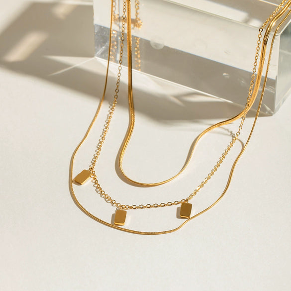 Stainless Steel And Titanium Steel Geometric Multilayer Stacked Necklace With Electroplating For Women