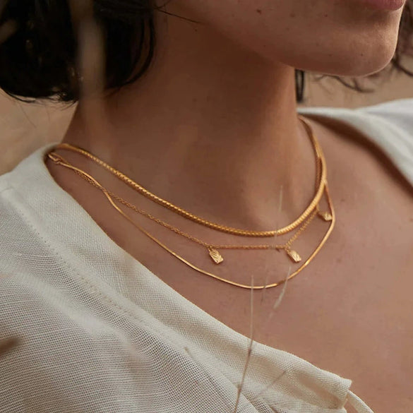 Stainless Steel And Titanium Steel Geometric Multilayer Stacked Necklace With Electroplating For Women