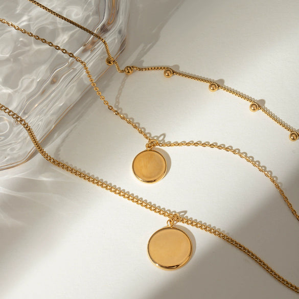 Stainless Steel And Titanium Steel Geometric Multilayer Women's Necklace With Electroplating