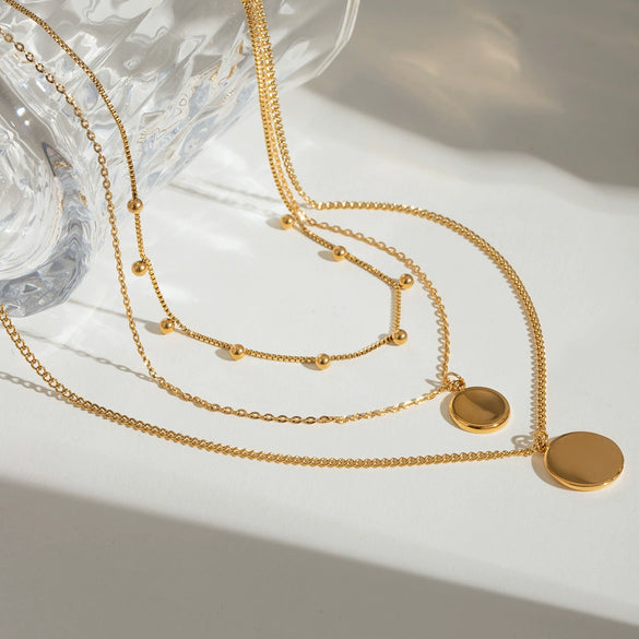 Stainless Steel And Titanium Steel Geometric Multilayer Women's Necklace With Electroplating