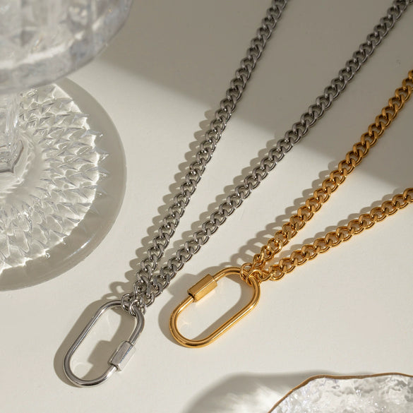 Stainless Steel And Titanium Steel Geometric Oval Necklace Electroplated For Women