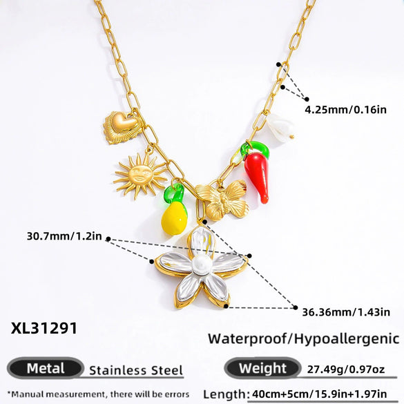 Stainless Steel And Titanium Steel Geometric Pendant Clavicle Chain Necklace With 18K Gold Electroplating For Women