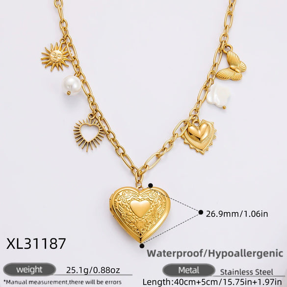 Stainless Steel And Titanium Steel Geometric Pendant Clavicle Chain Necklace With 18K Gold Electroplating For Women