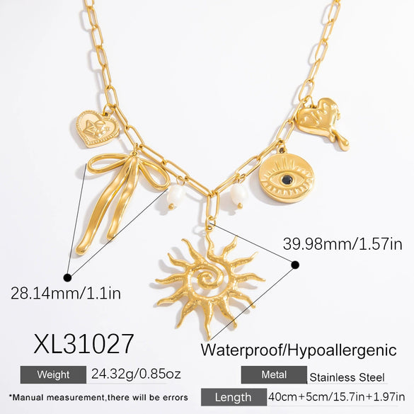 Stainless Steel And Titanium Steel Geometric Pendant Clavicle Chain Necklace With 18K Gold Electroplating For Women