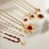 Stainless Steel And Titanium Steel Geometric Pendant Necklace With Red Agate Electroplating Style For Women