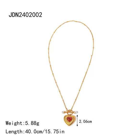Stainless Steel And Titanium Steel Geometric Pendant Necklace With Red Agate Electroplating Style For Women