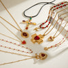 Stainless Steel And Titanium Steel Geometric Pendant Necklace With Red Agate Electroplating Style For Women