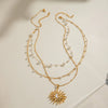 Stainless Steel And Titanium Steel Geometric Star Moon Pendant Pearl Multilayer Overlapping Necklace For Women With Electroplating