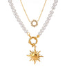 Stainless Steel And Titanium Steel Geometric Style Pearl Zircon Sun Niche Multilayer Stacked Necklace For Women