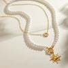 Stainless Steel And Titanium Steel Geometric Style Pearl Zircon Sun Niche Multilayer Stacked Necklace For Women
