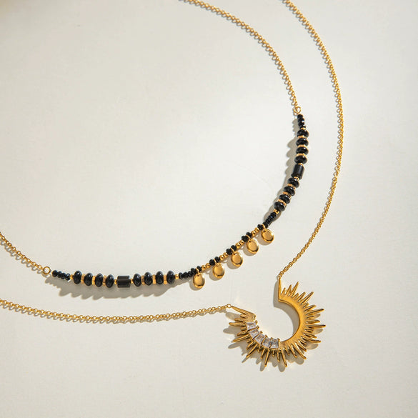 Stainless Steel And Titanium Steel Geometric Sunflower Pendant Necklace With Electroplating For Women