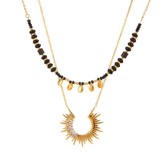 Stainless Steel And Titanium Steel Geometric Sunflower Pendant Necklace With Electroplating For Women