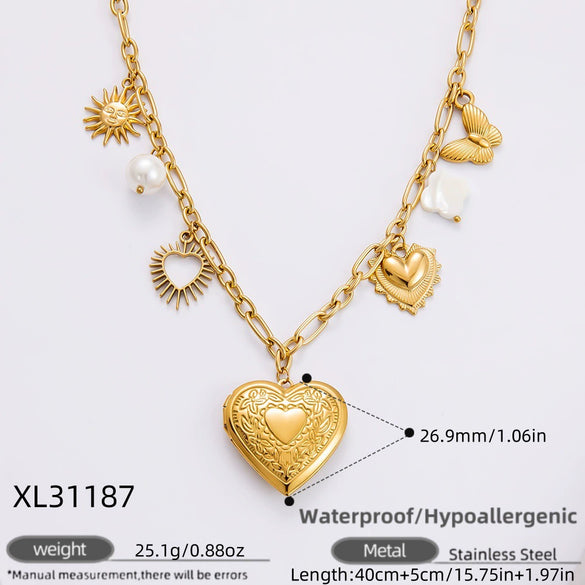 Stainless Steel And Titanium Steel Geometric Sunflower Tarot Pendant Clavicle Chain Jewelry For Women With Electroplating