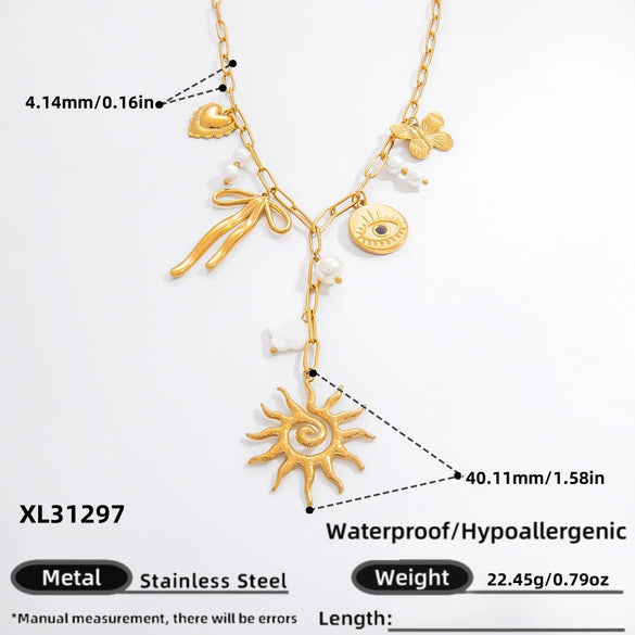 Stainless Steel And Titanium Steel Geometric Sunflower Tarot Pendant Clavicle Chain Jewelry For Women With Electroplating