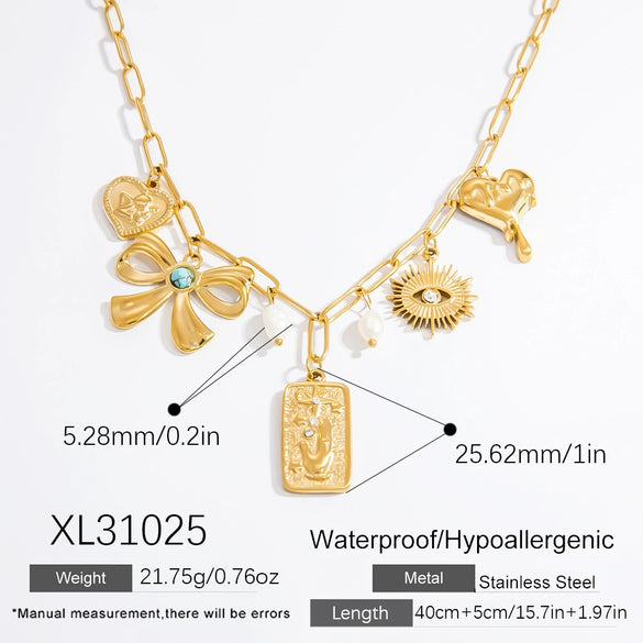 Stainless Steel And Titanium Steel Geometric Sunflower Tarot Pendant Clavicle Chain Jewelry For Women With Electroplating