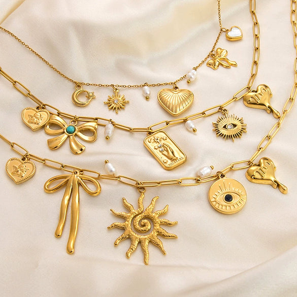 Stainless Steel And Titanium Steel Geometric Sunflower Tarot Pendant Clavicle Chain Jewelry For Women With Electroplating