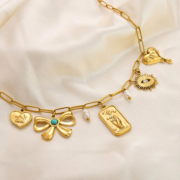 Stainless Steel And Titanium Steel Geometric Sunflower Tarot Pendant Clavicle Chain Jewelry For Women With Electroplating
