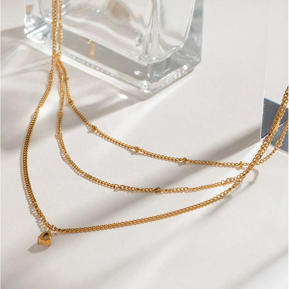 Stainless Steel And Titanium Steel Geometric Water Drop Pendant Multilayer Stacked Clavicle Chain Necklace For Women With Electroplating