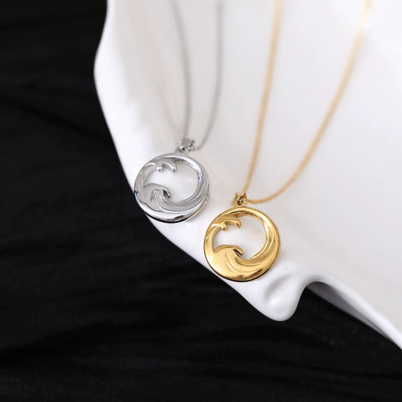 Stainless Steel And Titanium Steel Geometric Wave Pendant Necklace With Ochain Electroplated Simple Natural Style Unisex