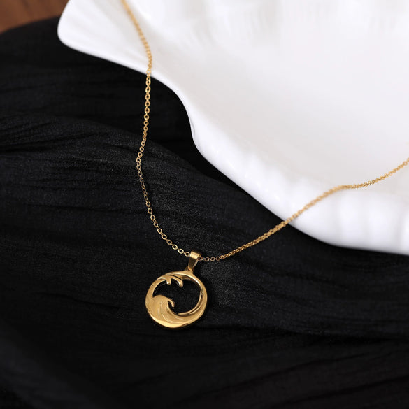 Stainless Steel And Titanium Steel Geometric Wave Pendant Necklace With Ochain Electroplated Simple Natural Style Unisex