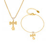 316L Stainless Steel And 316L Stainless Steel Heart Bone Zircon Pendant Stacked Clavicle Necklace And Bracelet Set With Electroplating
