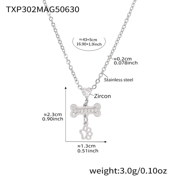 316L Stainless Steel And 316L Stainless Steel Heart Bone Zircon Pendant Stacked Clavicle Necklace And Bracelet Set With Electroplating