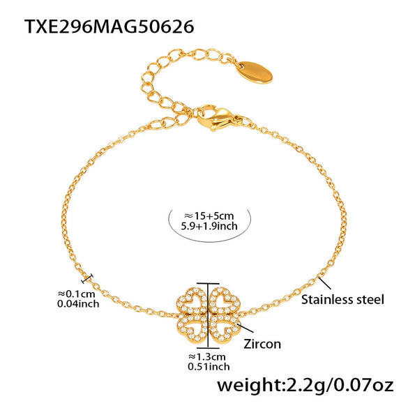 316L Stainless Steel And 316L Stainless Steel Heart Four Leaf Flower Jewelry Set With Electroplating Necklace Bracelet Ring