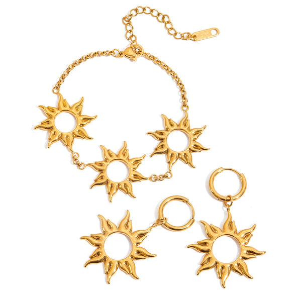 Stainless Steel And Titanium Steel Hollow Bracelet And Earrings With Stars Sun And Moon Clouds Universe Pattern Electroplated Minimalist Jewelry For Women