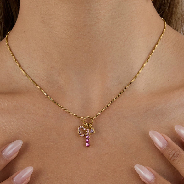 Stainless Steel And Titanium Steel Hollow Love Pendant Necklace With Powder Zirconium Electroplated Light Luxury Niche Jewelry For Women