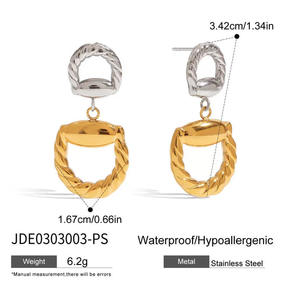 Stainless Steel And Titanium Steel Horseshoe Buckle Earrings With Heart Water Drop And Bell Patterns Electroplated Geometric Style
