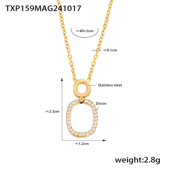 Stainless Steel And Titanium Steel Inlaid Zircon Double Ring Necklace Bracelet For Women With Electroplating And Geometric Style