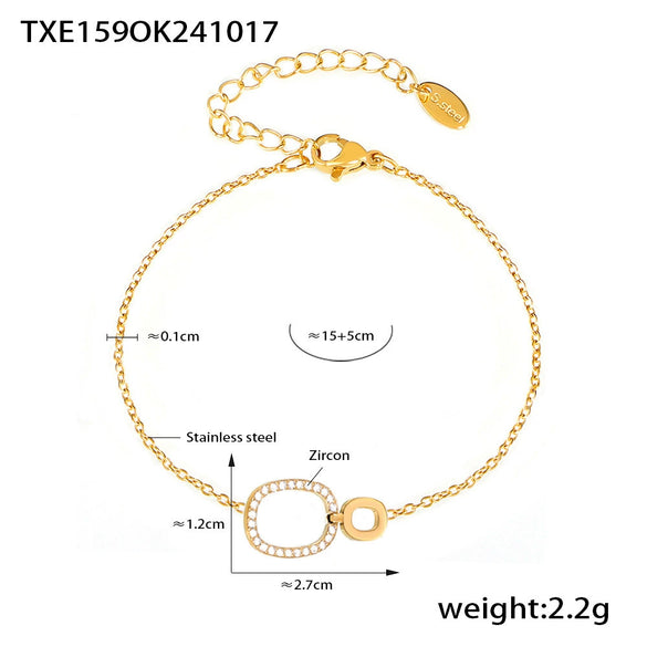 Stainless Steel And Titanium Steel Inlaid Zircon Double Ring Necklace Bracelet For Women With Electroplating And Geometric Style