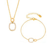 Stainless Steel And Titanium Steel Inlaid Zircon Double Ring Necklace Bracelet For Women With Electroplating And Geometric Style