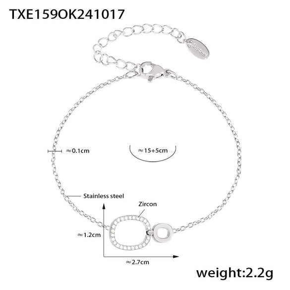 Stainless Steel And Titanium Steel Inlaid Zircon Double Ring Necklace Bracelet For Women With Electroplating And Geometric Style