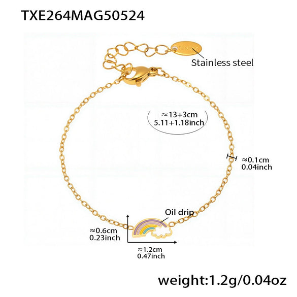 316L Stainless Steel And 316L Stainless Steel Jewelry For Kids Dopamine Dripping Oil Rainbow Cloud Style With Electroplating And Chain Pattern Include Necklace Bracelet Ring Earrings