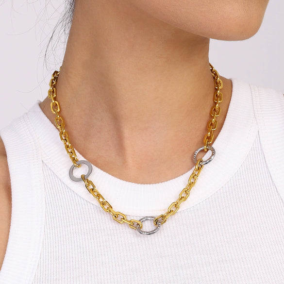 Stainless Steel And Titanium Steel Jewelry Set With Geometric Style For Women Electroplated Necklace And Bracelet