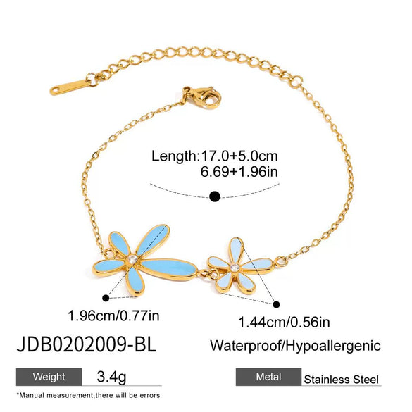 Stainless Steel And Titanium Steel Jewelry With Blue And White Drop Oil And Diamond Flowers Pattern Electroplated For Women Marine Vacation Style