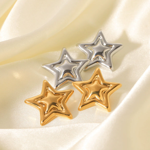 Stainless Steel And Titanium Steel Jewelry With Fivepointed Star Pattern Electroplated Pendant Necklace And Earrings For Women