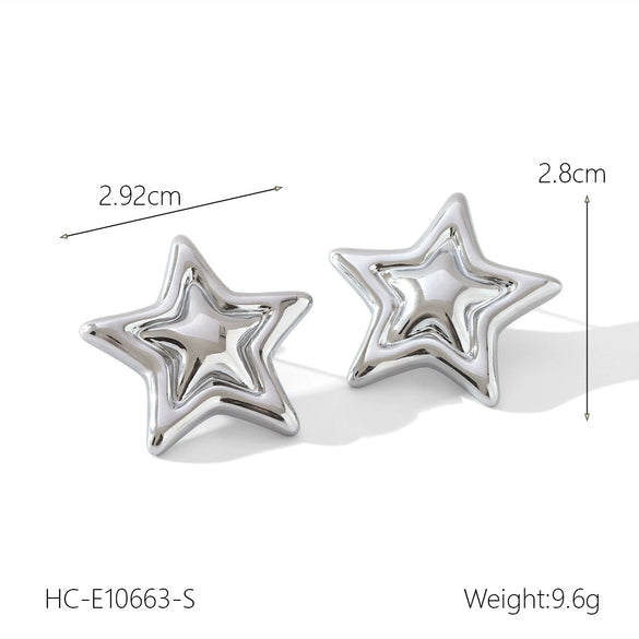 Stainless Steel And Titanium Steel Jewelry With Fivepointed Star Pattern Electroplated Pendant Necklace And Earrings For Women