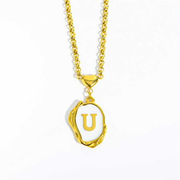 Stainless Steel And Titanium Steel Letters Numbers Text Dripping Oil Stereo Electroplated Necklace Ochain