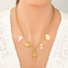Stainless Steel And Titanium Steel Light Luxury O Chain Necklace With 18K Gold Cross And Pearl Electroplated