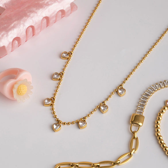 Stainless Steel And Titanium Steel Love Beaded Necklace With Electroplating For Women