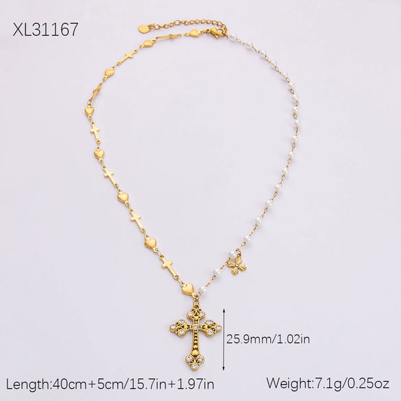 Stainless Steel And Titanium Steel Love Cross Pendant Necklace With U Shape Pattern Electroplated For Women Fashion Clavicle Chain