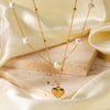Stainless Steel And Titanium Steel Love Pendant Doublelayer Stacked Pearl Necklace For Women With Geometric Pattern And Electroplating