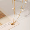 Stainless Steel And Titanium Steel Love Pendant Doublelayer Stacked Pearl Necklace For Women With Geometric Pattern And Electroplating